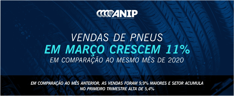 ANIP: Vendas de pneus em março crescem 11% na comparação com o mesmo mês de 2020