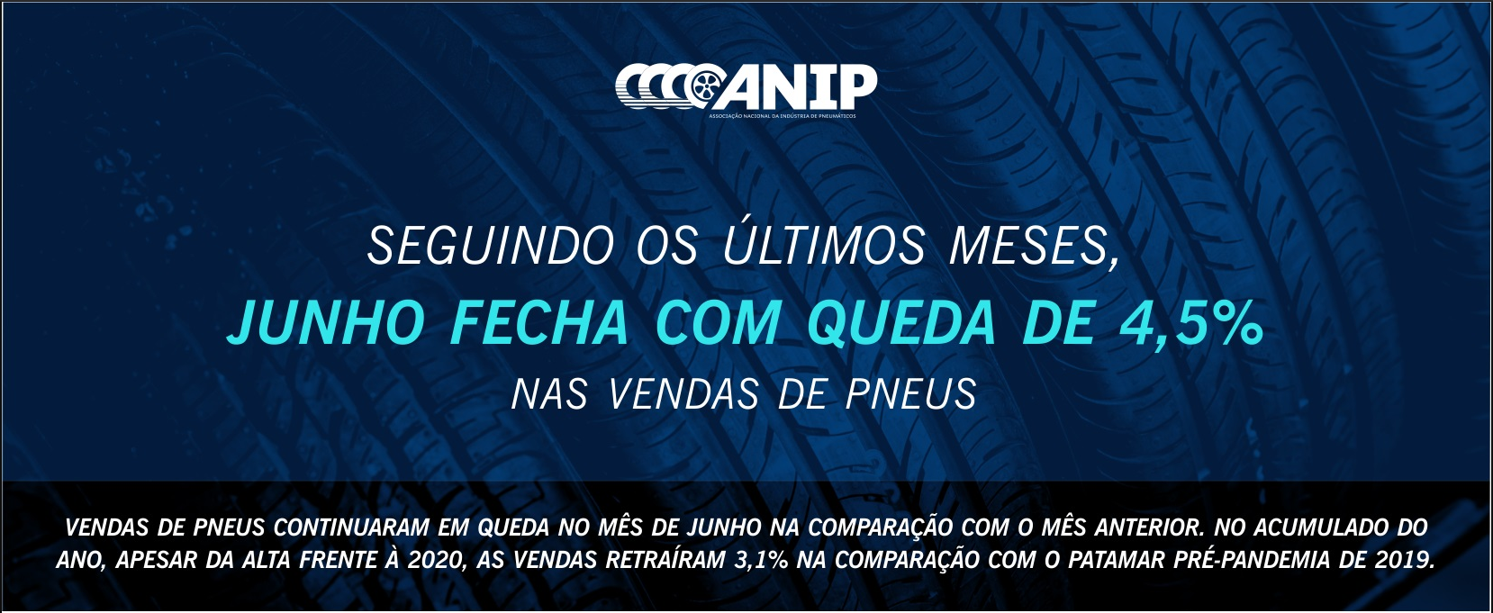 Seguindo os últimos meses, junho fecha com queda de 4,5% nas vendas de pneus