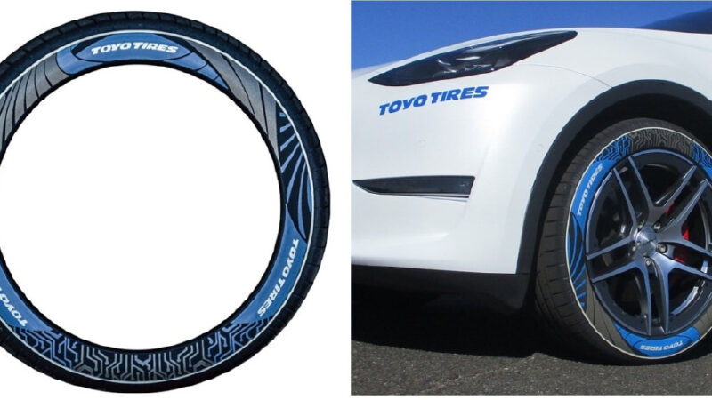 Toyo Tires exibe um pneu conceito que utiliza 90% de materiais sustentáveis no Tokyo Auto Salon 2024.