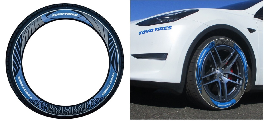 Toyo Tires exibe um pneu conceito que utiliza 90% de materiais sustentáveis no Tokyo Auto Salon 2024.